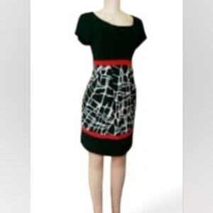 🌹 Chic Black and White Dress with Red Accents Sz 4